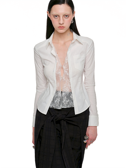 Fake Two Hook Button Slim Shirt【s0000011589】