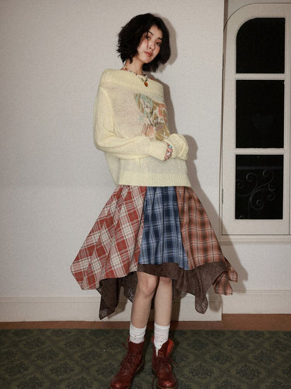 Elastic Plaid Irregular Spliced Skirt【s0000015462】