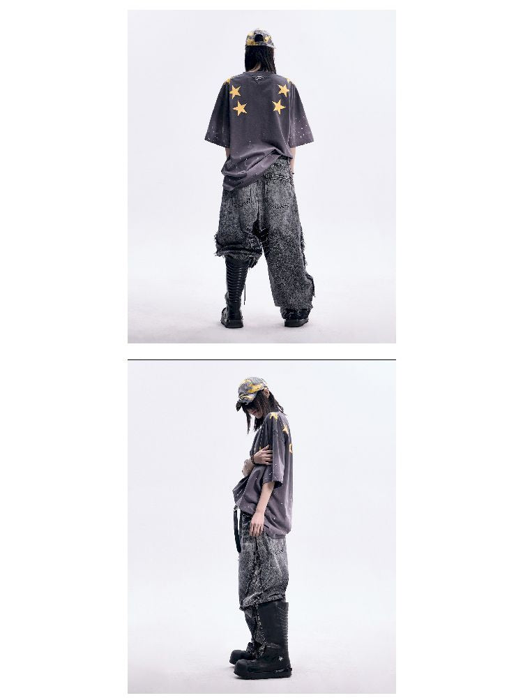 Ink Splatter Print Gradient Washed T-Shirt【s0000012094】