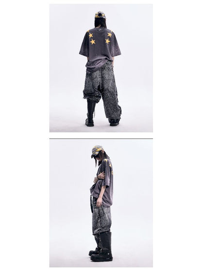 Ink Splatter Print Gradient Washed T-Shirt【s0000012094】