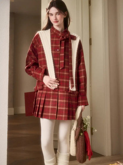 Red Check Coat Dress【s0000014328】