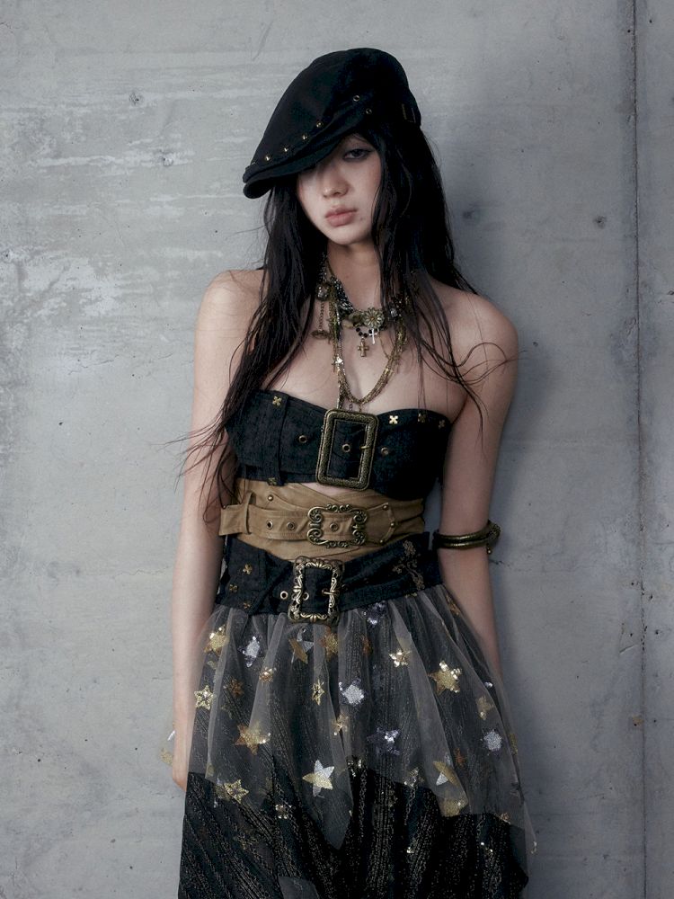 Irregular Color Clash Slim Leather Corset 【s0000013473】