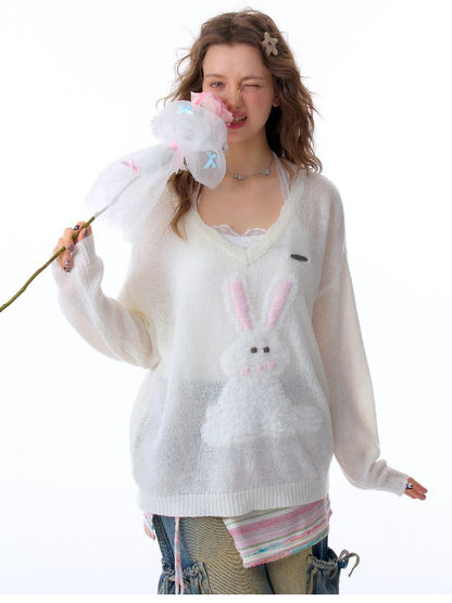 Large V-neck Knit Sunscreen Cover-up Shirt【s0000011682】