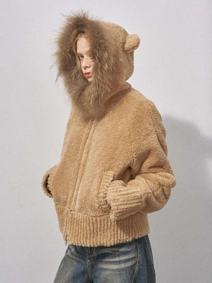 Bear Ears Velvet Faux Fur Jacket【s0000015235】