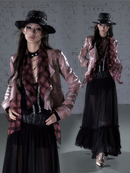 Streamer Snood Chiffon Leather Jacket【s0000015942】