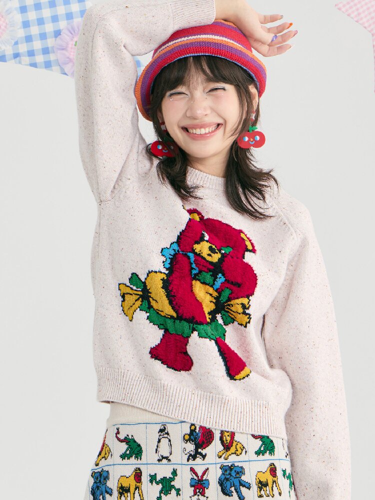 Colorful Mott Red Cartoon Bear Sweater【s0000019252】