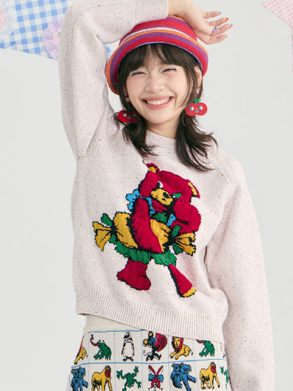 Colorful Mott Red Cartoon Bear Sweater【s0000019252】