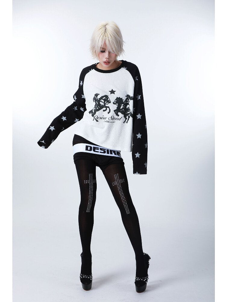 Waffle Star Raglan Long Sleeve T-Shirt【s0000016181】