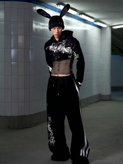 Splatter-Printed Lace-Trimmed Faux Two-Piece Hoodie【s0000014418】