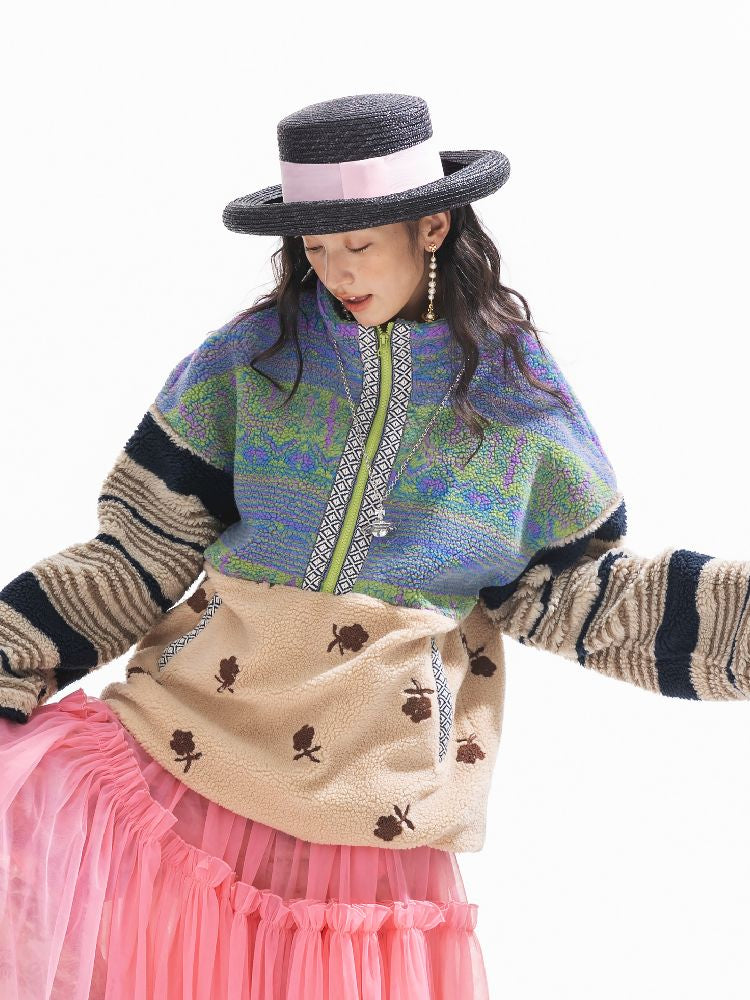 패치 워크 Lambswool 두꺼운 느슨한 재킷 [S0000011310]