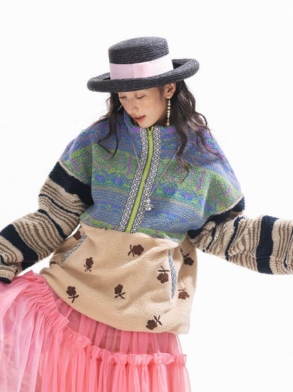 패치 워크 Lambswool 두꺼운 느슨한 재킷 [S0000011310]