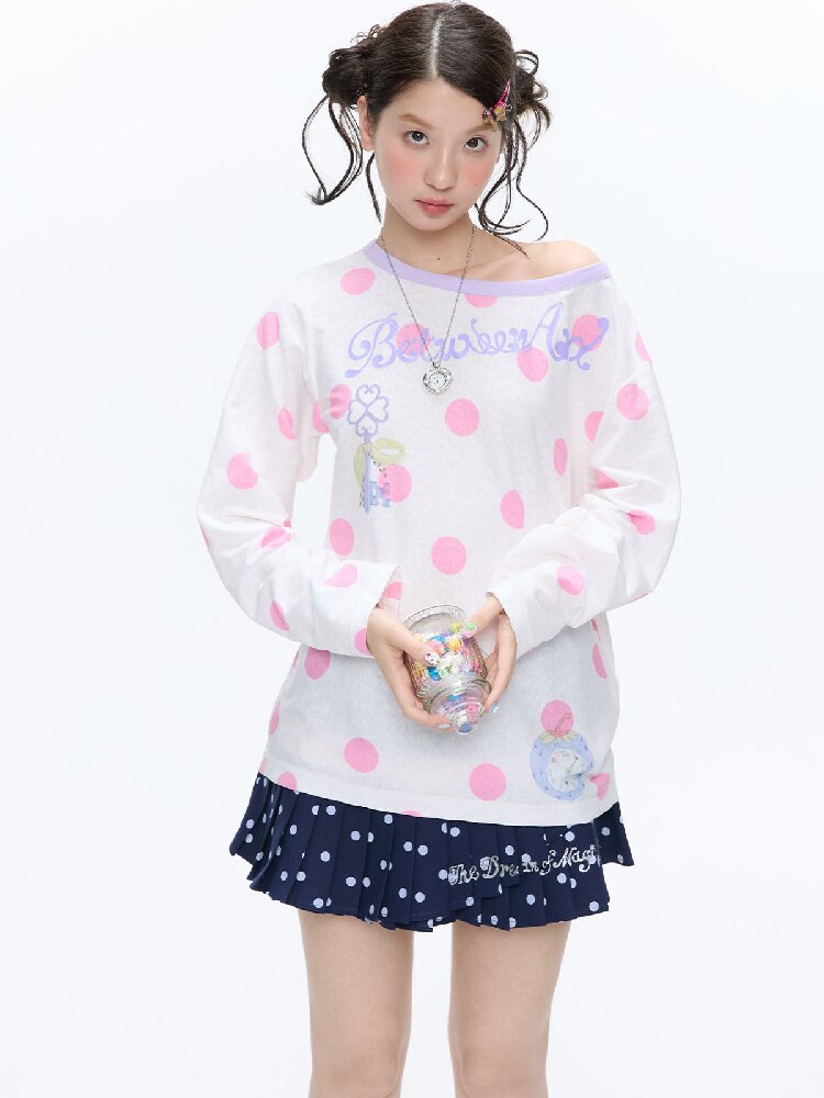 Polka Dot Stripe Long Sleeve Top【s0000016397】
