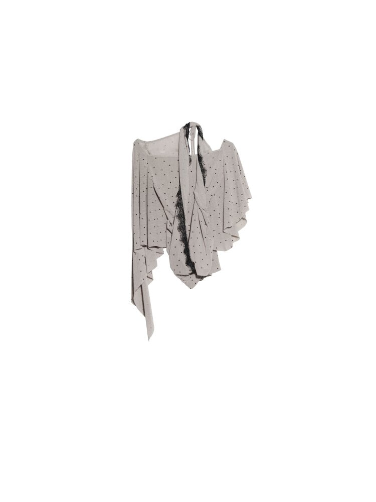 Halterneck Polka Dot Shawl Sleeve Top【s0000015694】