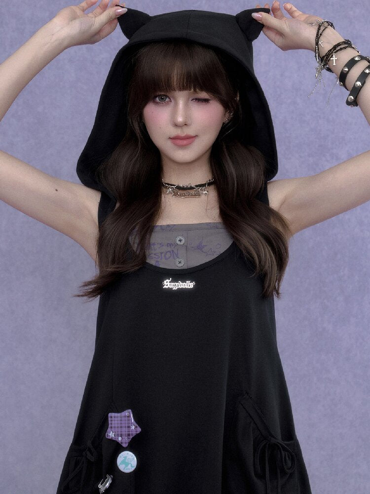 Doodle Print Cat Ear Two Piece Dress【s0000017288】