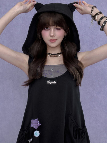 Doodle Print Cat Ear Two Piece Dress【s0000017288】