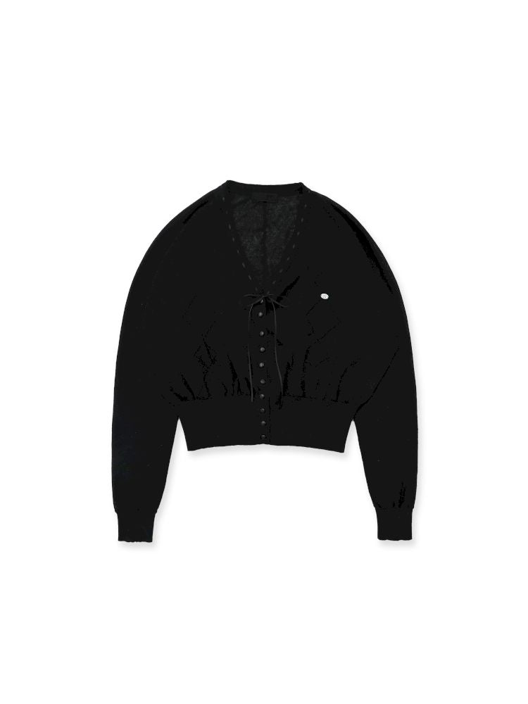 Ribbon large v-neck knitted cardigan【s0000012493】