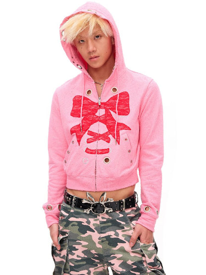 Lace Bow Rivet Distressed Jacket【s0000016495】