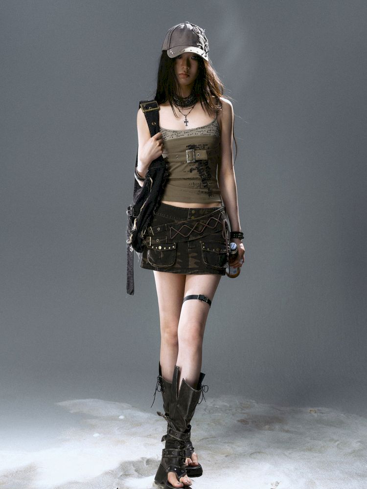 Belt Buckle Patchwork Cami Tank Top【s0000012641】