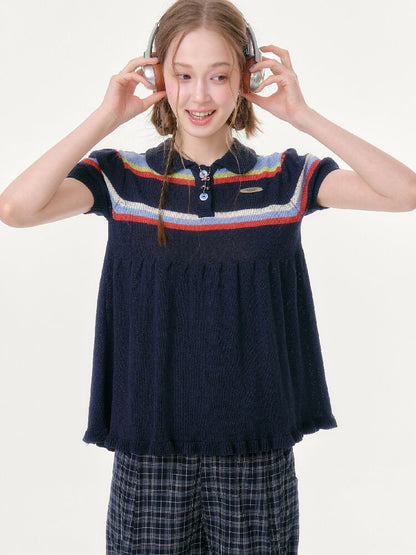 Doll Collar Knitted Slim T-Shirt【s0000016609】