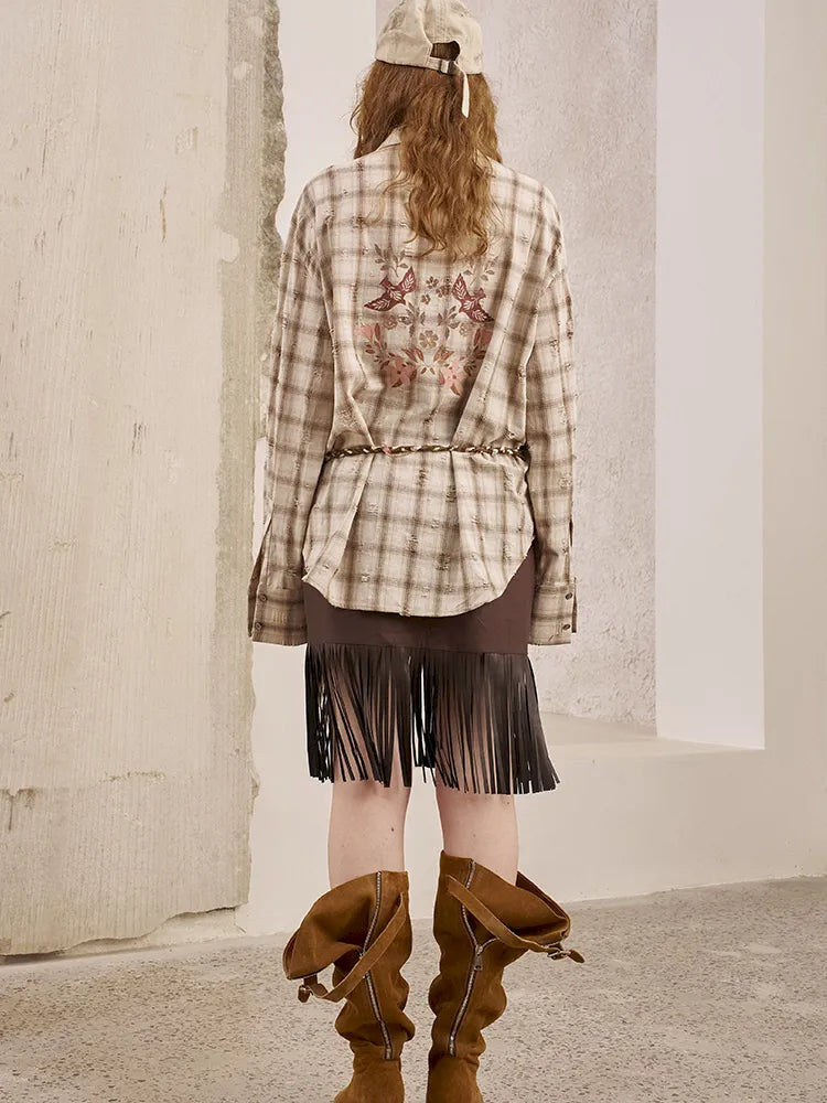 Embroidery Fringe Short Leather Skirt【s0000014045】