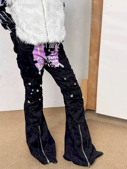 Ripped Print Destroyed Slim Flare Jeans【s0000013717】