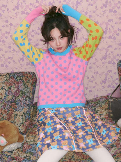 Contrasting Polka Dot Crew Neck Pullover【s0000014827】