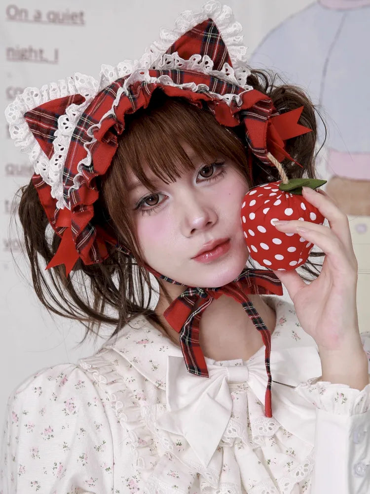 Red Plaid Cute Cat Ear Headband【s0000014106】