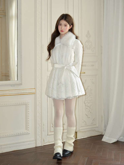 White Panelled Fur Rib Down Jacket【s0000015045】