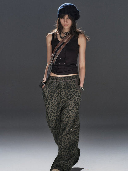 Leopard Print Studded Trousers【s0000016240】