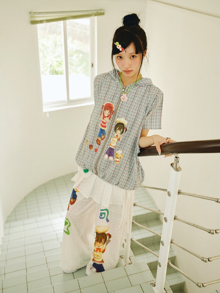 Diamond Plaid Print Short Sleeve Shirt【s0000018699】