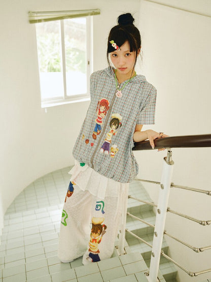 Diamond Plaid Print Short Sleeve Shirt【s0000018699】