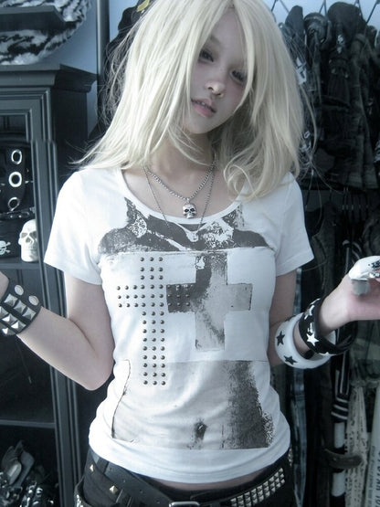 Punk Stud Portrait Modal Top【s0000018113】