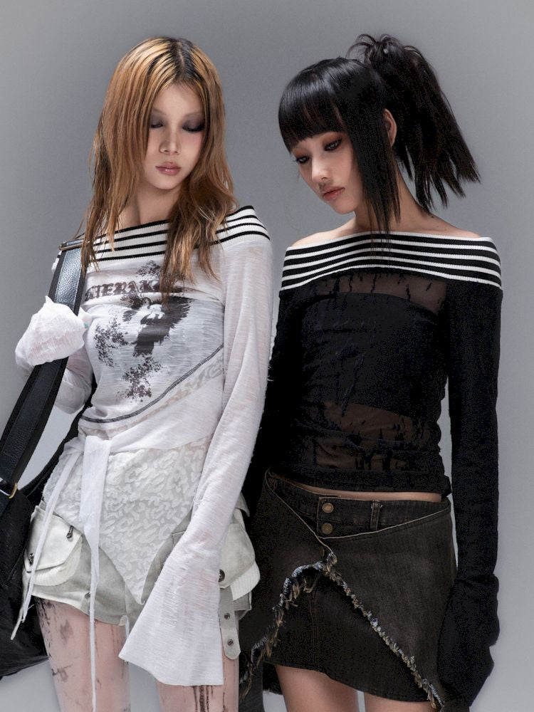 Long Sleeve Two Wear One Strapless Top【s0000008463】