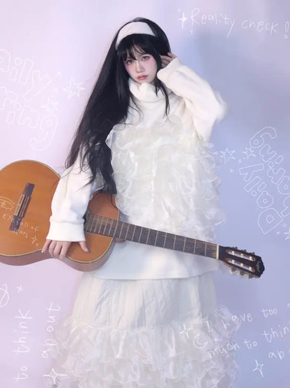 Granulated Sweatshirt with Lace Trim【s0000014345】