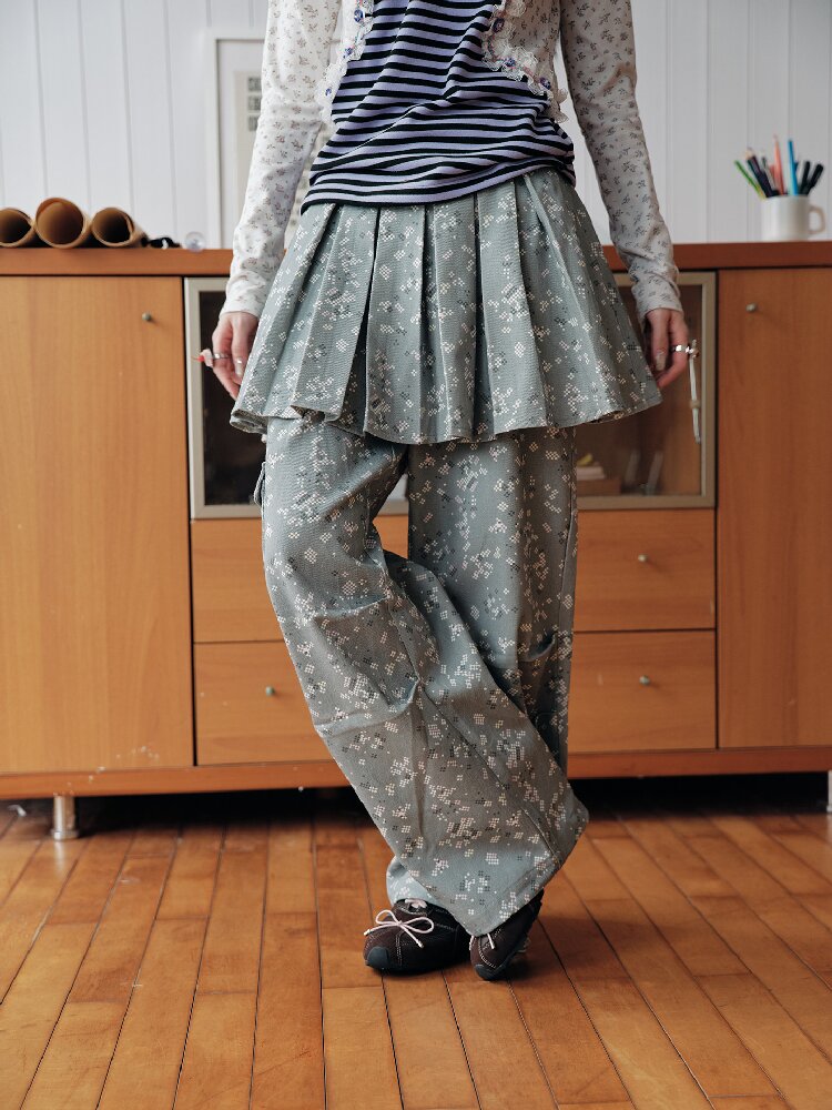 Gray Mosaic Detachable Skirt Jeans【s0000018707】