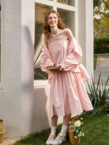 Pink Cotton Embroidered Shirt Dress【s0000015620】