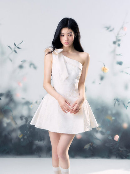 Flower Texture Bow Mini Dress【s0000015916】