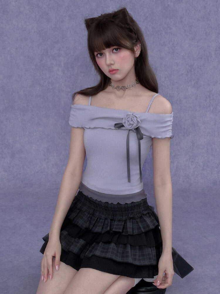 Rose Rainfall Off-the-Shoulder Top【s0000017270】