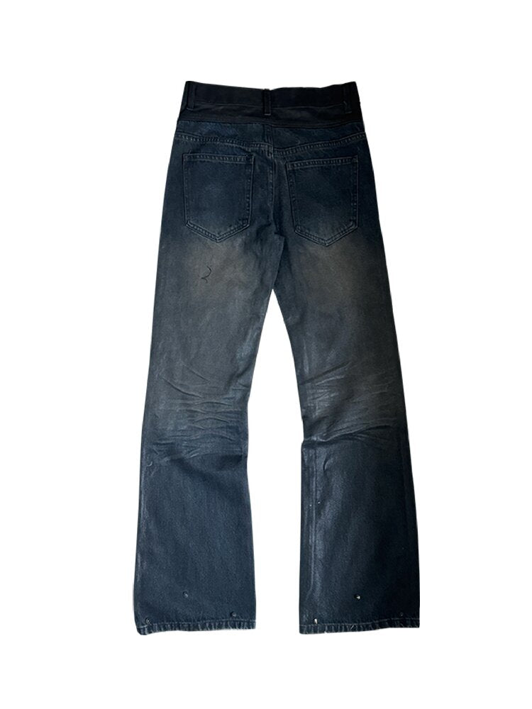 Pleated Patchwork Suede Flared Jeans【s0000019275】
