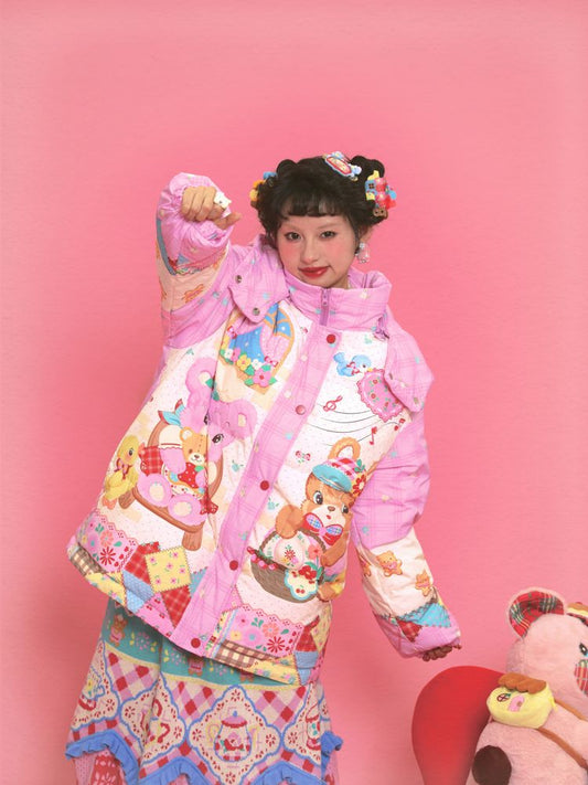 곰 핑크 따뜻한 후드 재킷 [S0000011331]