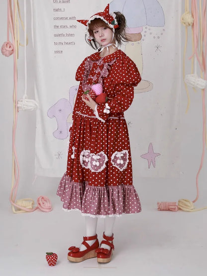Lolita old-fashioned red polka dot niche dress【s0000014109】