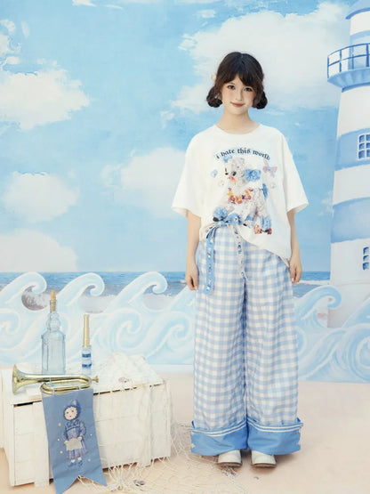 Checkered Wide-Leg Trousers【s0000014158】