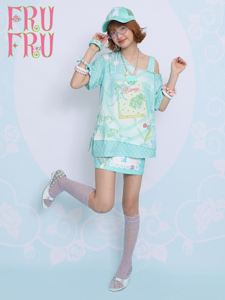 Lucky Clover Mint Shoulder T Shirt【s0000017454】