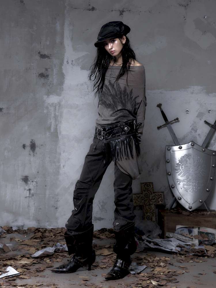 Heavy-Duty Fringe Wide Leather Belt【s0000014476】