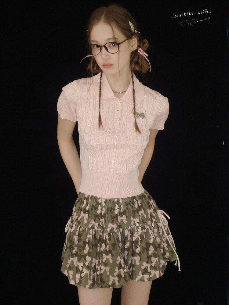 Twist Doll Collar Knitted T-Shirt【s0000016612】