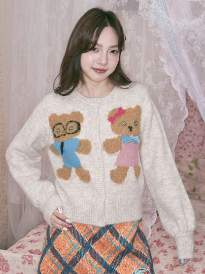 Teddy Bear Knit Crew Neck Cardigan【s0000014494】