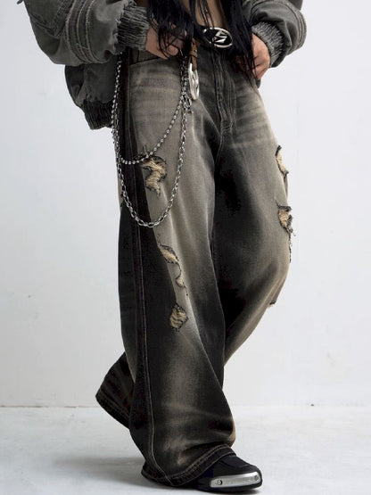 Hole Breaking Wide Leg Jeans【s0000011365】