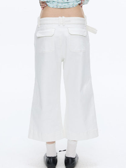 White Glitter Belt Slacks Pants【s0000016403】