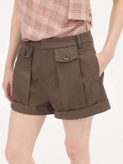 Wool Pinch Pleated Curled Shorts【s0000015904】