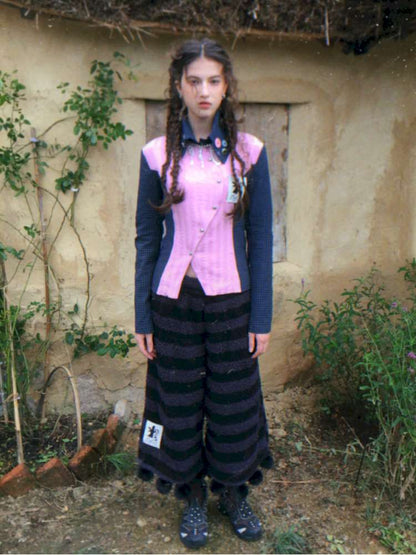 Pink Blue Plaid Multi-Button Shirt【s0000014897】